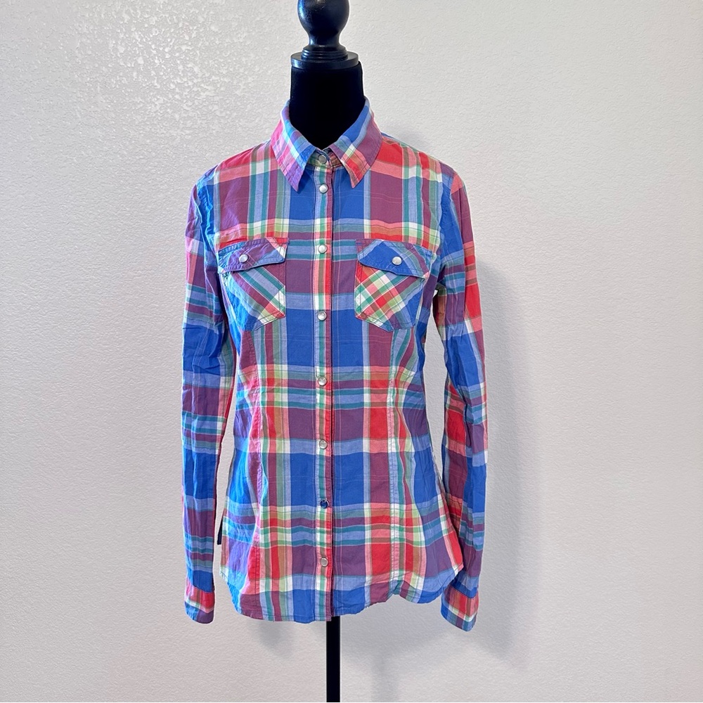 Tom Tailor Multi Color Long Sleeve Plaid Shirt w/Mother of Pearl Snap-On Buttons